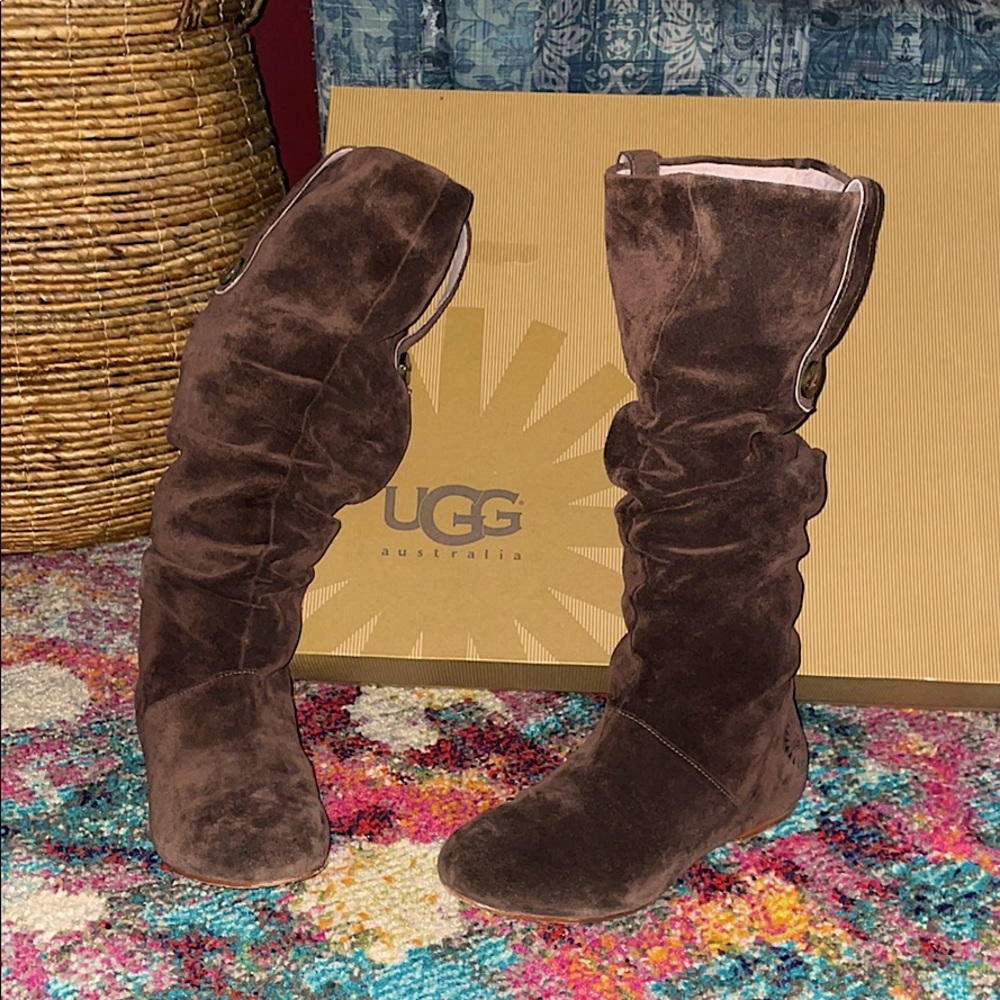 Calf height suede leather UGG boots .